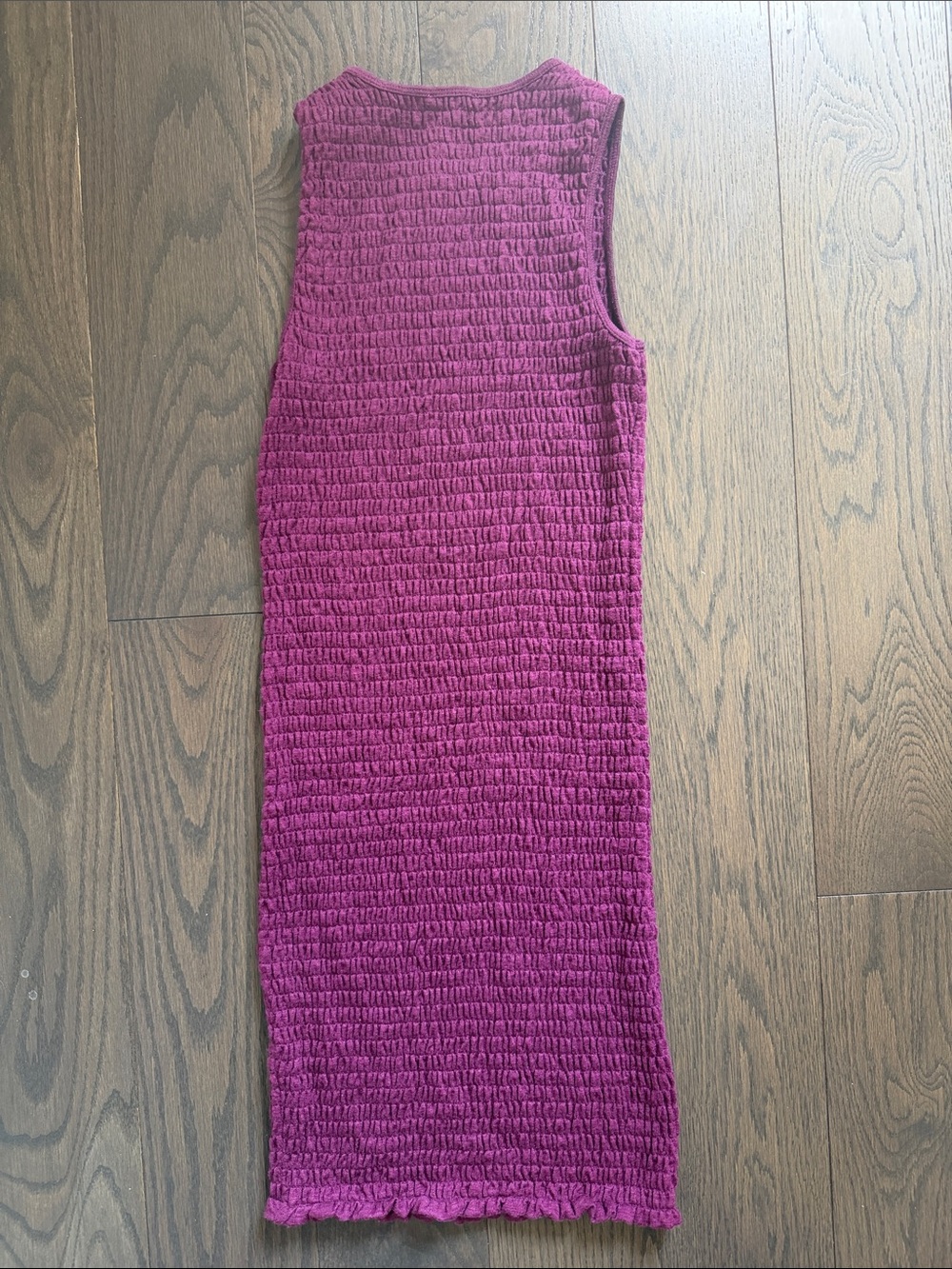 Sleeveless Vintage Wilfred Free Purple (Plum) Smocked Bodycon Dress - Picture 4 of 5